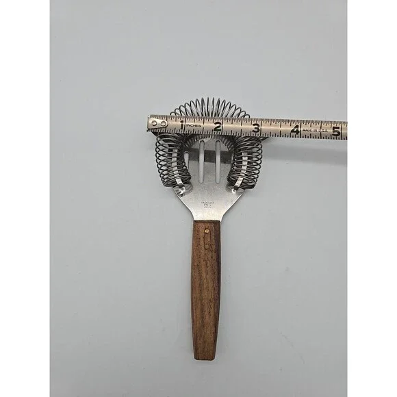 MCM Vintage Bar Tool Cocktail Strainer Stainless Steel Barware Japan Wood Handle - Picture 4 of 6